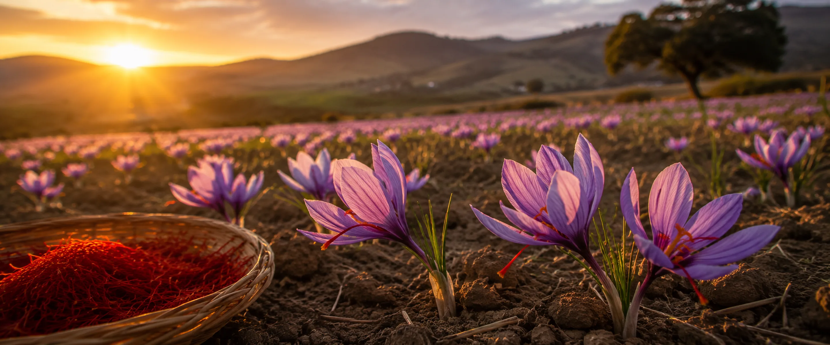 Hand-picked saffron threads from purple crocus flowers.