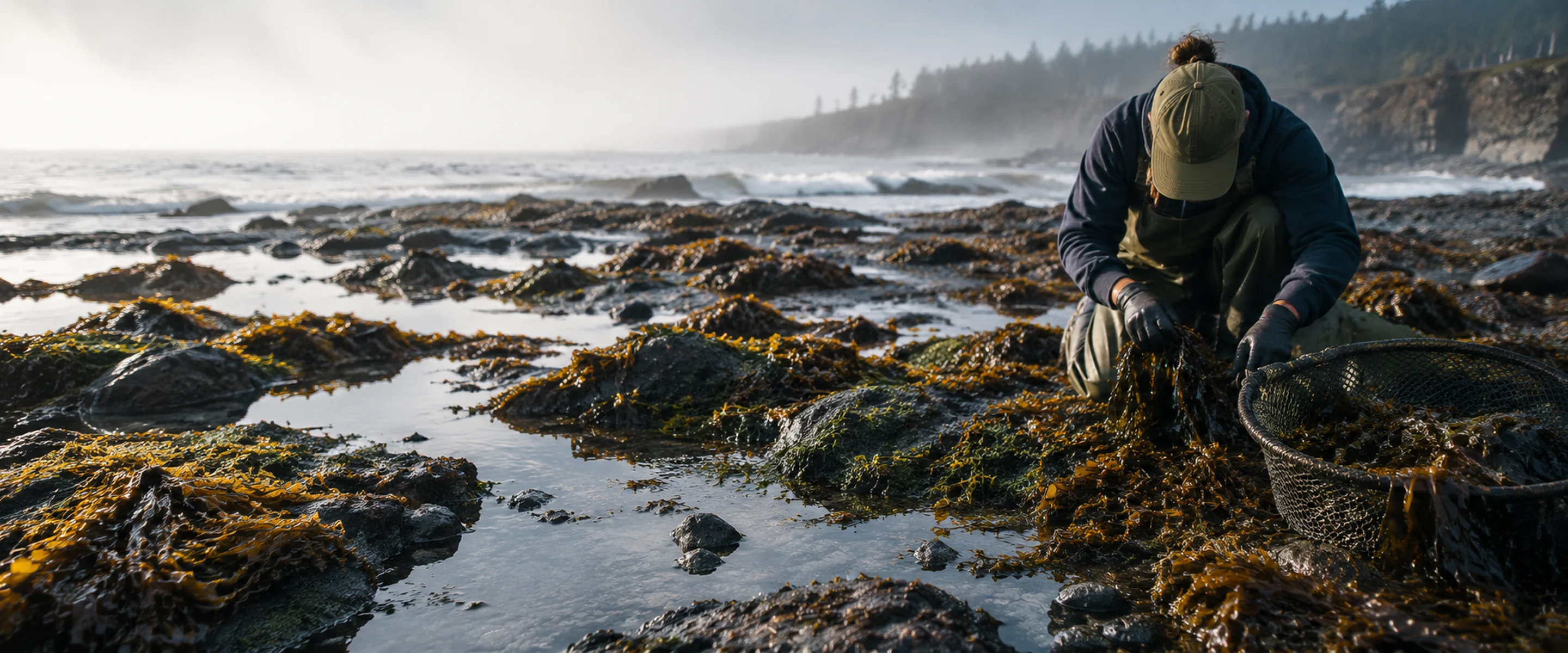 Hand-harvested seaweed after coastal harvest.