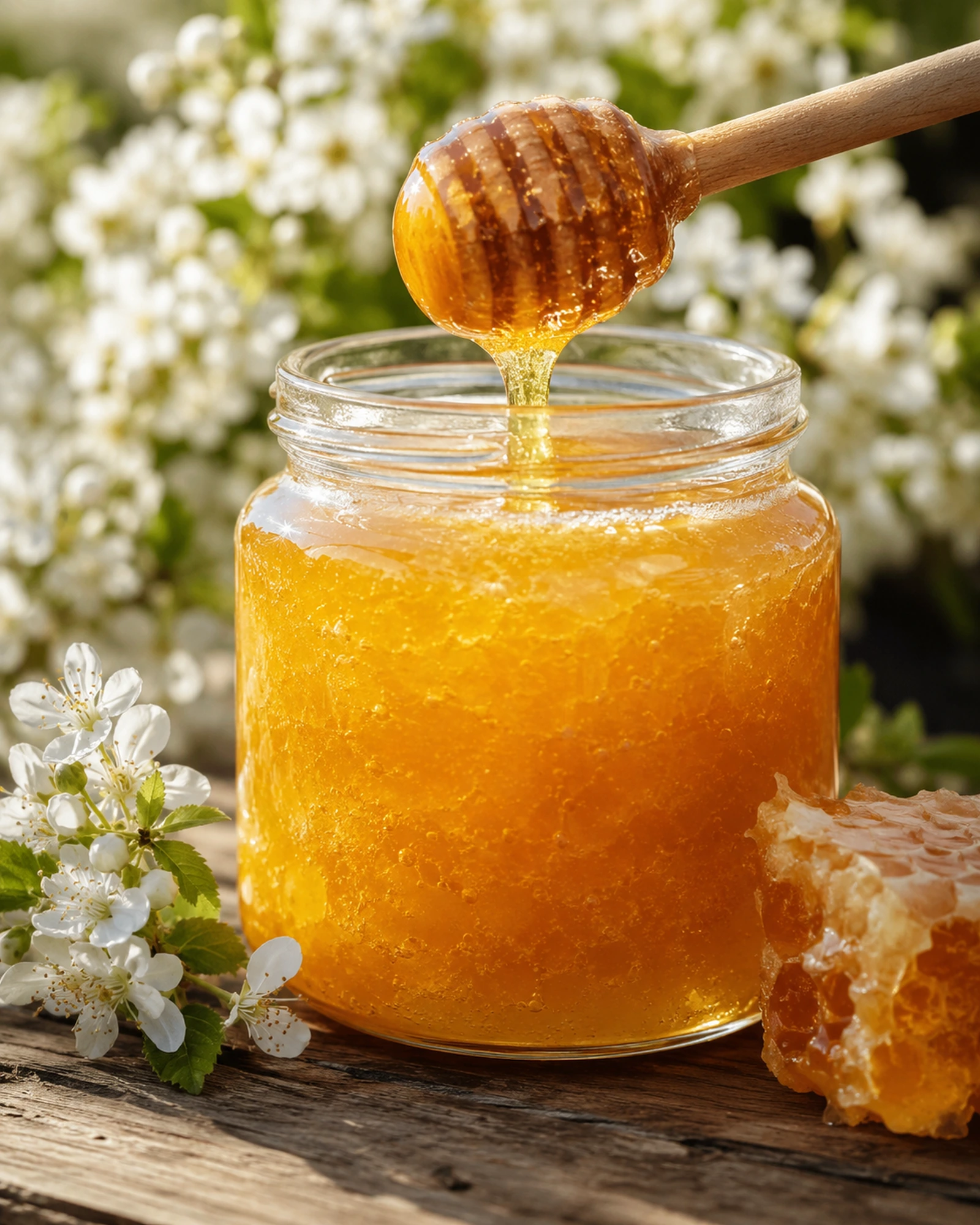 Massachusetts Raw Honey from Boston Honey Company showing raw, unfiltered, unpasteurized crystallization and floral color.