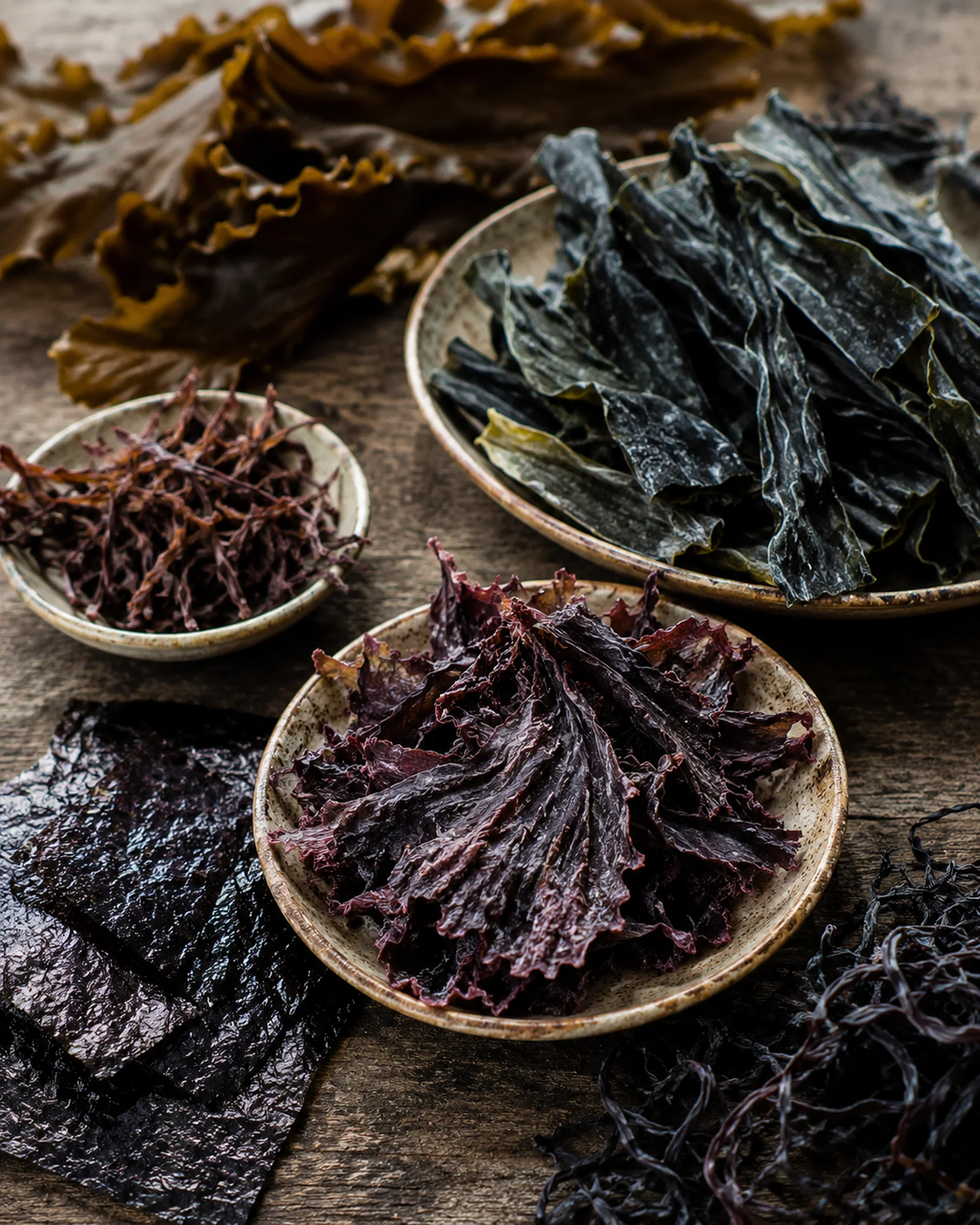 Dried hand-harvested seaweed.