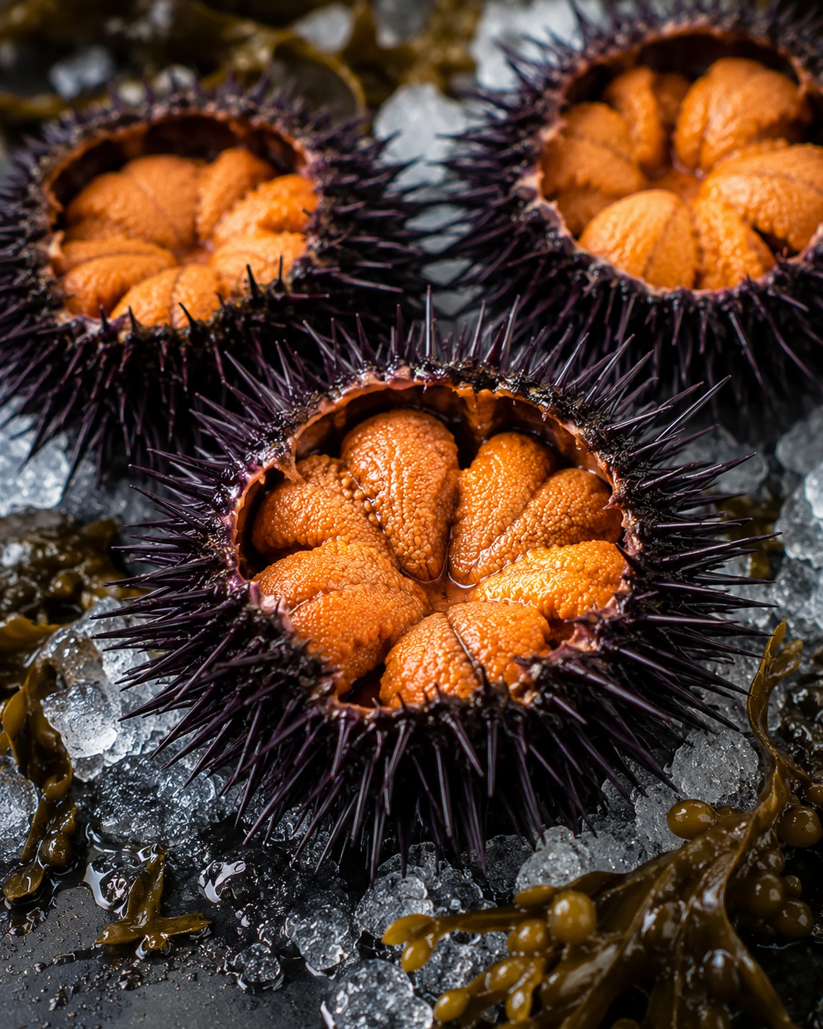 Fresh red sea urchin with golden roe.