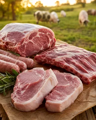 Pastured Pork cuts from Copicut Farms for roasts, chops, ribs and sausages with clear local provenance.